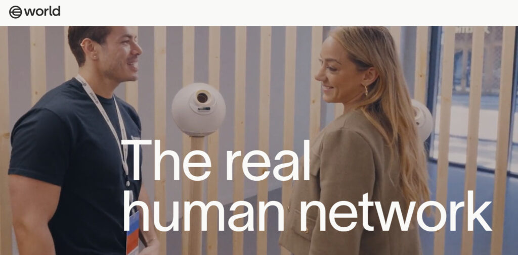 A screenshot from WLD website showing its MOTTO: The real human network.