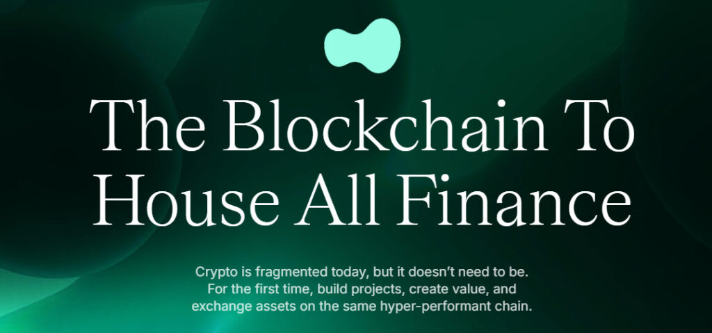 A screenshot from HYPE website showing its MOTTO: The Blockchain to House all finance.