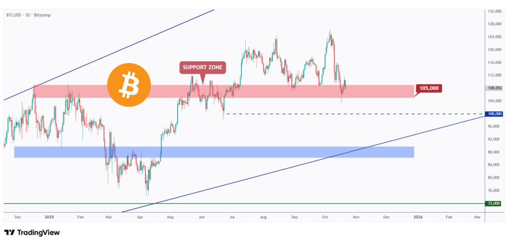 BTC daily chart overall bullish as long as it trades above the $105,000 mark.