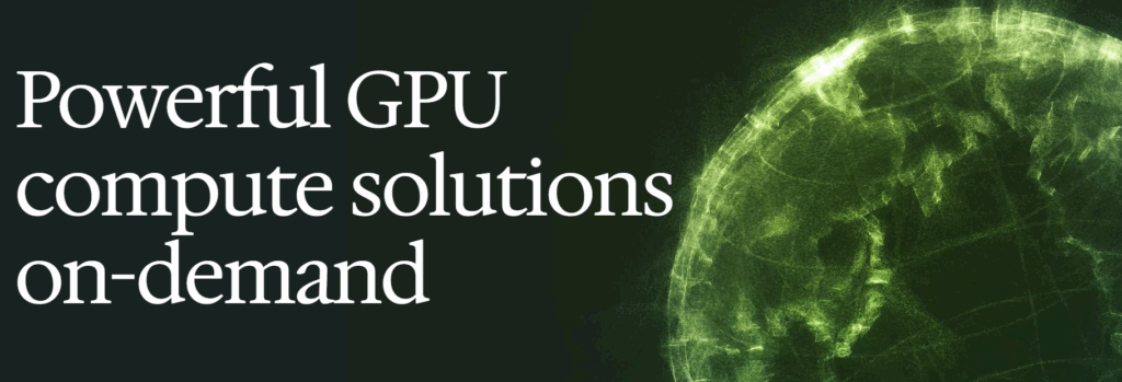 A screenshot from ATH homepage showing its motto: Powerful GPU compute solutions on demand.