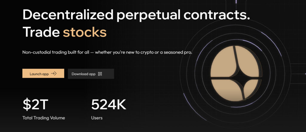 A screenshot from ASTER website showing its motto: Decentralized perpetual contracts.