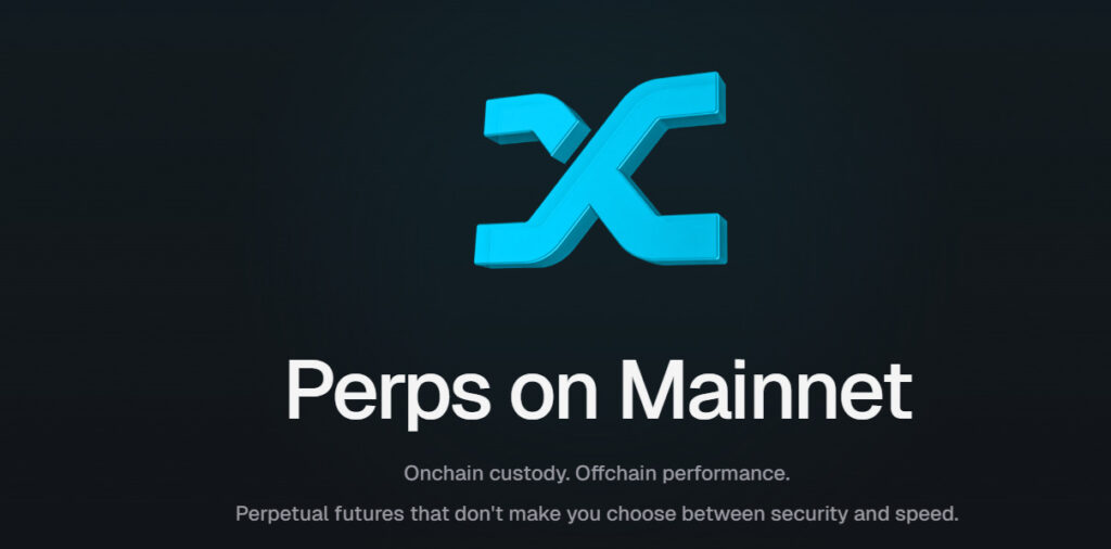 A screenshot from the main website showing its MOTTO: Perps on Mainnet.